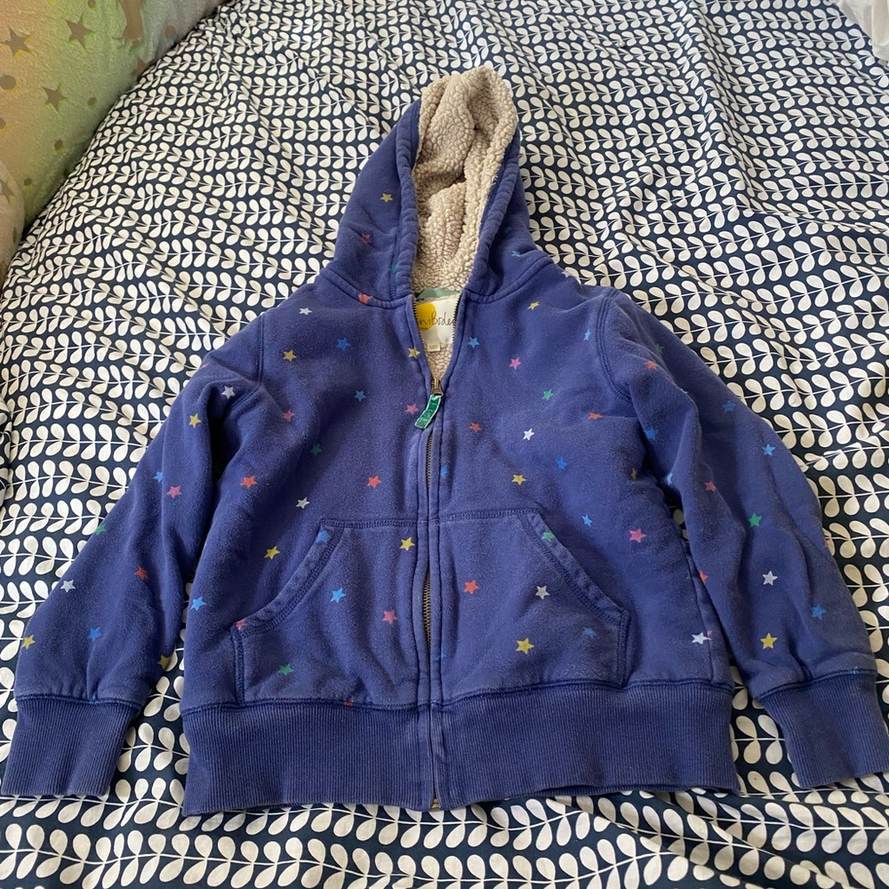 Kids Mini Boden Blue Star Sherpa Hoodie Size 9-10